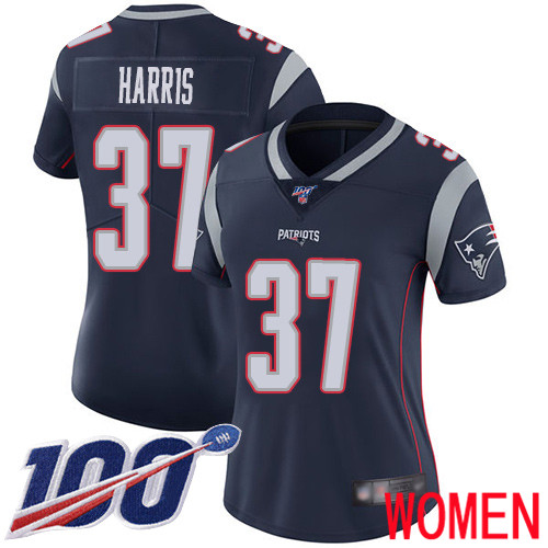 New England Patriots Football #37 100th Limited Navy Blue Women Damien Harris Home NFL Jersey->new england patriots->NFL Jersey